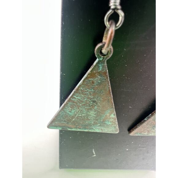 Handmade Earrings Rustic Metal Triangle Steampunk Brown Teal Dangle New - Picture 2 of 5